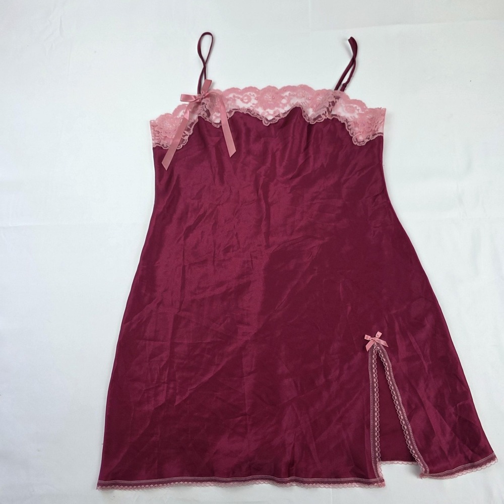 VTG Y2K Victoria's Secret Angels Slip Womens Medium Pink Satin Lace Chemise